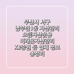 부산시 서구 남부민1동 자산관리: 으뜸자산운용, 미래온자산관리, KB증권 등 업체 정보 총정리