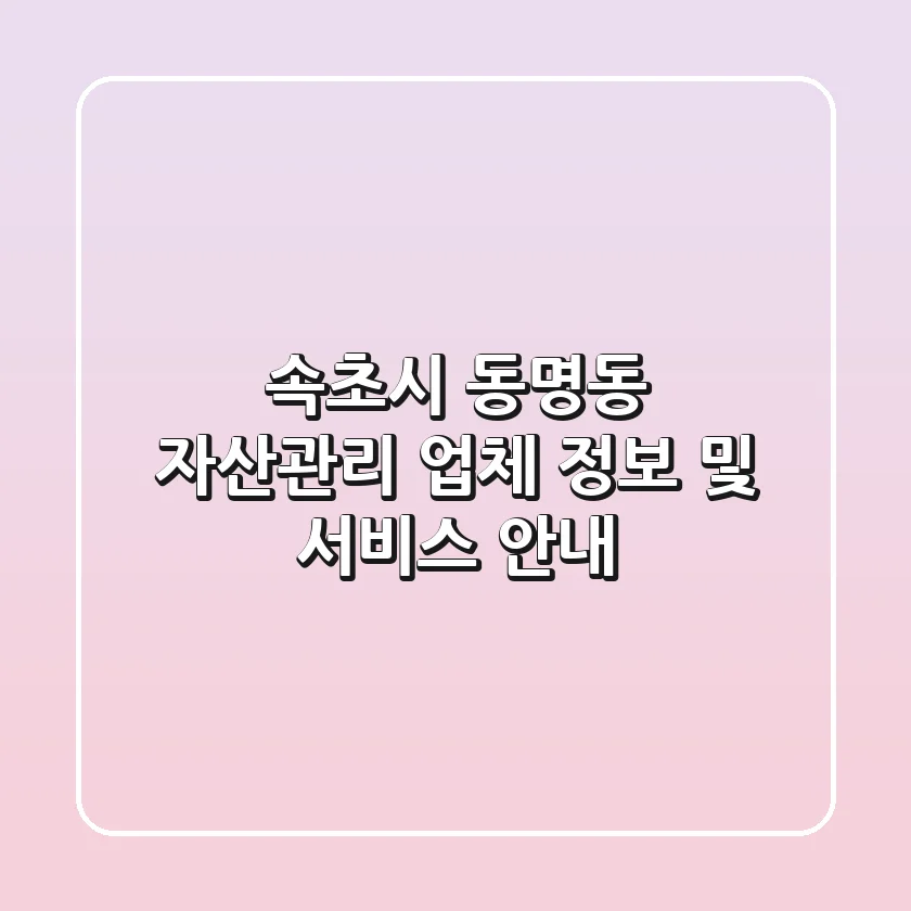 속초시 동명동 자산관리 업체 정보 및 서비스 안내