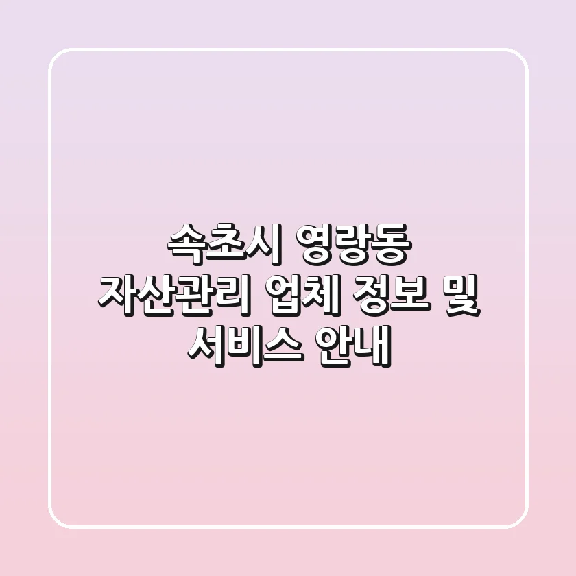 속초시 영랑동 자산관리: 업체 정보 및 서비스 안내