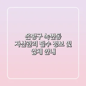 은평구 녹번동 자산관리: 필수 정보 및 업체 안내